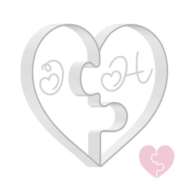 Image Set emporte-pièce + 2 tampons Coeur puzzle avec initiales